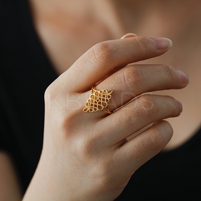 Hollow Out Chinese Knot 304 Stainless Steel Finger Ring for Women RJEW-E073-09G-1