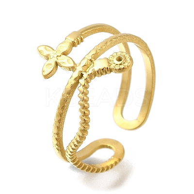 Ion Plating(IP) 304 Stainless Steel Cuff Rings for Women RJEW-U017-03G-1