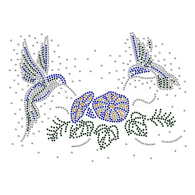 Hummingbird & Flower Glass Hotfix Rhinestone DIY-WH0303-012-1