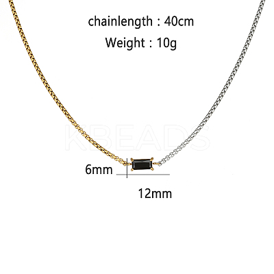 Stainless Steel Double Color Box Chain Rectangle Cubic Zircon Pendant Necklaces for Women's Daily Outfit VO3892-2-1