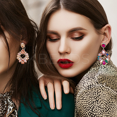 3 Pairs 3 Colors Rhinestone Twist Oval Dangle Stud Earrings EJEW-AN0001-04-1