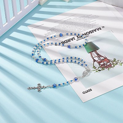 Glass Pearl & Acrylic Rosary Bead Necklace NJEW-TA00041-01-1
