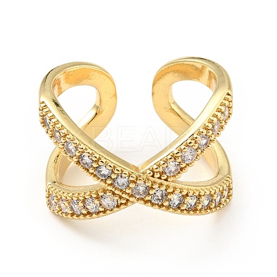 Cubic Zirconia Criss Cross Open Cuff Ring RJEW-E046-23G-02-1