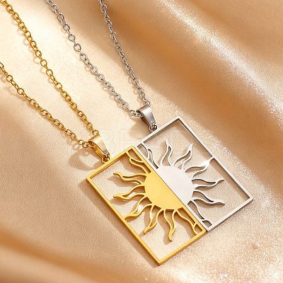 Two-Tone 201 Stainless Steel Hollow Rectangle Pendant Couple Matching Necklaces FS-WGDFCCD-05-1