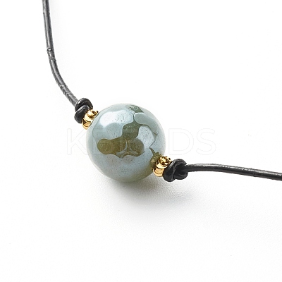 Pearl Luster Plated Round Faceted Natural Agate Pendant Necklace NJEW-JN03657-05-1
