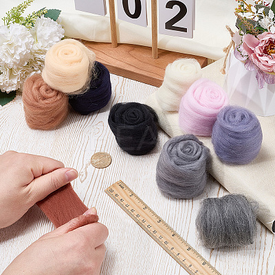 50G 10 Colors Needle Felting Wool Roving DIY-CP0013-77A-1