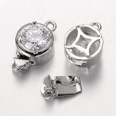 Brass Cubic Zirconia Box Clasps ZIRC-O020-13P-NR-1