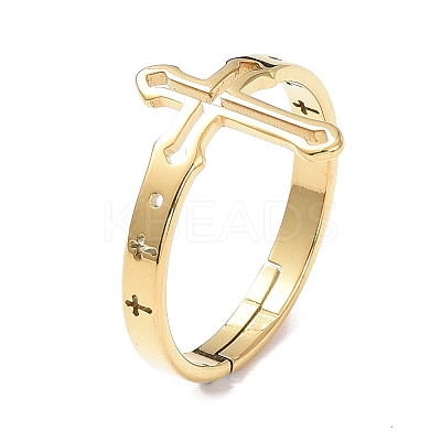 Ion Plating(IP) 304 Stainless Steel Hollow Out Cross Adjustable Ring for Women RJEW-I097-05G-1