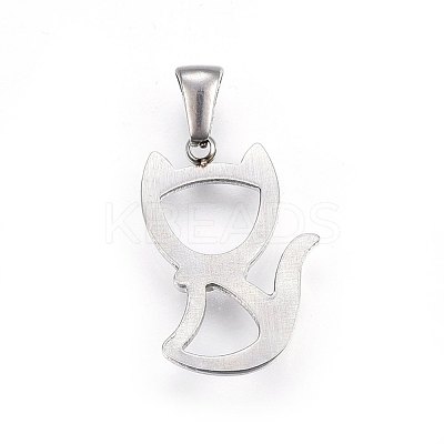 Non-Tarnish 304 Stainless Steel Hollow Kitten Pendants STAS-P209-28P-1