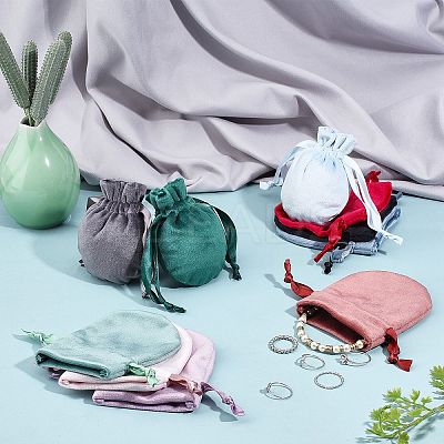 10 Pcs 10 Colors Velvet Jewelry Pouches Bags TP-PH0001-14-1