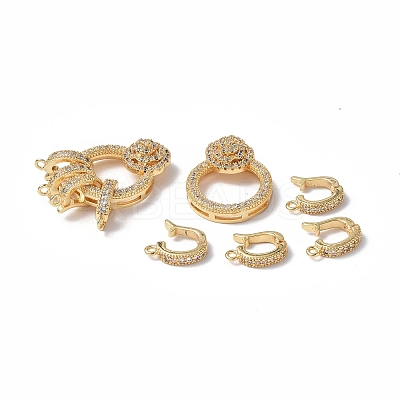 Brass Micro Pave Clear Cubic Zirconia Fold Over Clasps KK-P223-47G-1