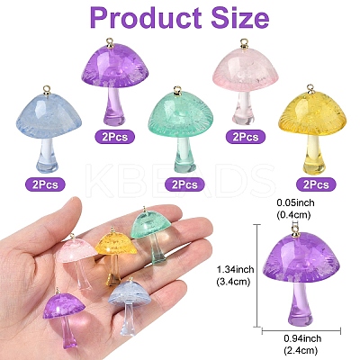 10Pcs 5 Colors Luminous Epoxy Resin Mushroom Pendants RESI-YW0004-19-1