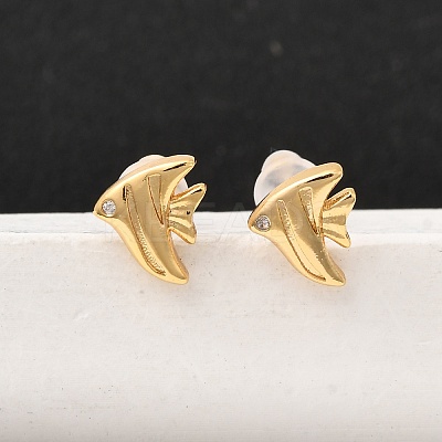 Brass Micro Pave Clear Cubic Zirconia Stud Earrings EJEW-C158-13B-G-1