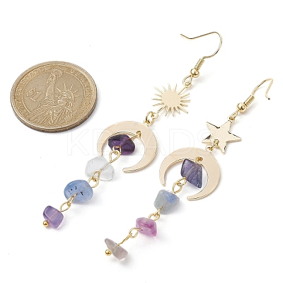 Moon & Star & Sun Brass Asymmetrical Earrings EJEW-JE05454-1