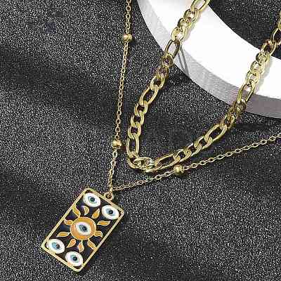 304 Stainless Steel Enamel Sun Eye Pendant Double Layer Necklaces for Women STAS-Z105-04G-1