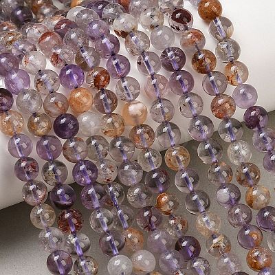 Natural Purple Phantom Quartz Lodolite Quartz Beads Strands G-R446-6mm-01A-1