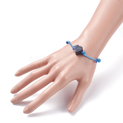 Natural Sodalite Heart Braided Cord Bracelet BJEW-JB07685-04-1