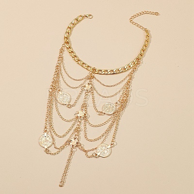 Bohemian Multi-layer Chain Alloy Coin Tassel Toe Ring Anklets for Women LS-AJEW-B107-01KCG-1