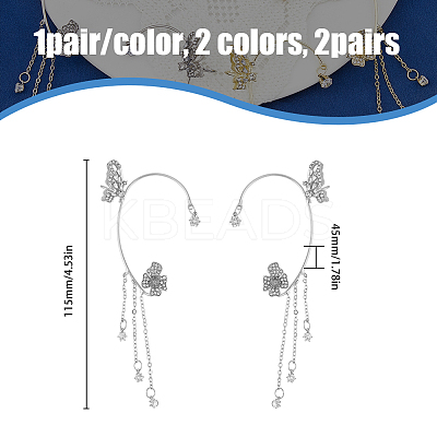 2 Pairs 2 Colors Crystal Rhinestone Butterfly Cuff Earrings EJEW-HY0001-01-1