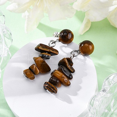 Natural Tiger Eye Dangle Stud Earrings EJEW-JE06371-03-1