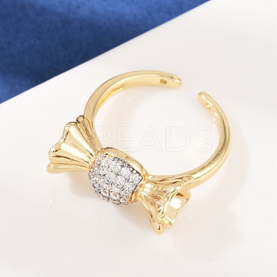 Brass Micro Pave Cubic Zirconia Cuff Rings RJEW-C140-14G-1