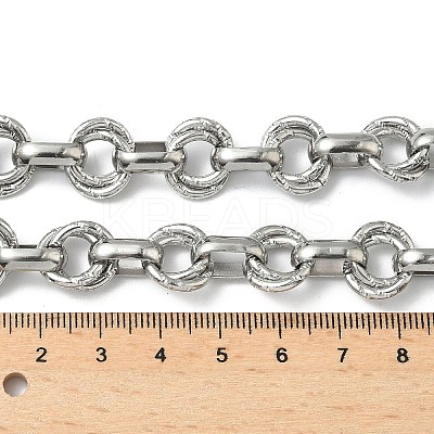 304 Stainless Steel Textured Double Ring Link Chain Necklaces NJEW-S453-02P-C-1