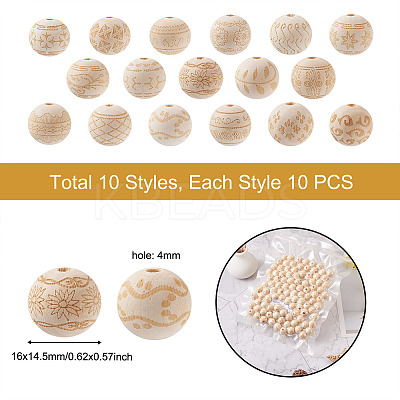 100Pcs 10 Style Unfinished Natural Wood European Beads WOOD-CW0001-03-1