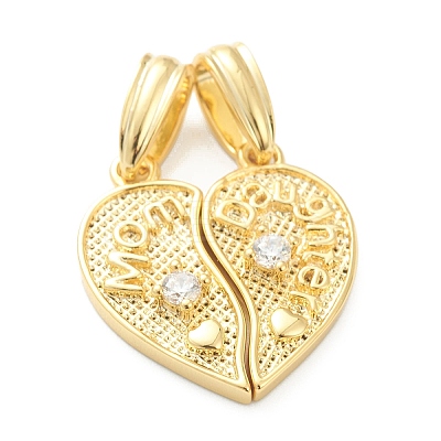 Mother's Day Brass Cubic Zirconia Hanger Pendants X-KK-E790-04G-1
