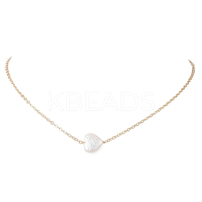 Natural Keshi Pearl Heart Pendant Brass Cable Chain Necklaces for Women NJEW-JN05825-1