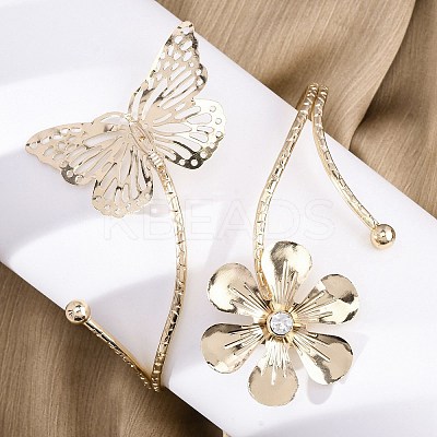Flower & Butterfly Alloy Arm Cuff Bangles for Girl Women AJEW-A063-01C-G-1