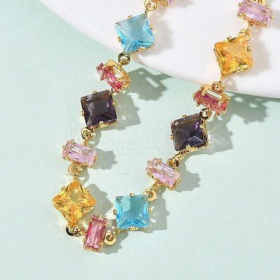 Rectangle Rhombus Brass Glass & Cubic Zirconia Link Bracelets BJEW-D378-01G-1