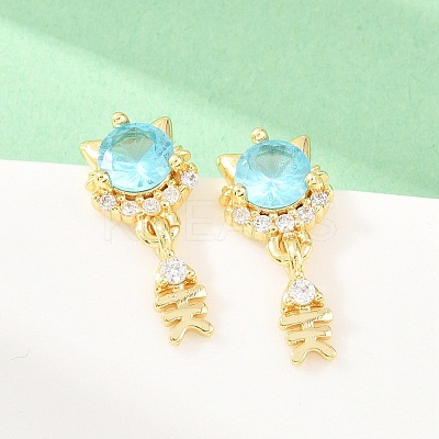 Brass Micro Pave Cubic Zirconia Dangle Stud Earrings EJEW-F405-24G-01-1