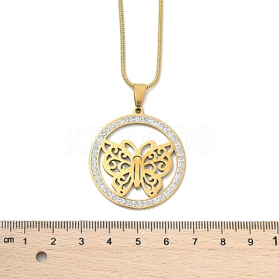 201 Stainless Steel Crystal Rhinestone Ring with Hollow Butterfly Pendant Necklaces for Women NJEW-P327-01G-1