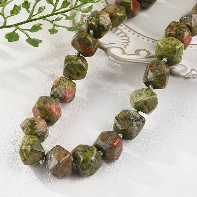 Natural Unakite Nuggets Beaded Necklaces for Women Men NJEW-K388-01U-1