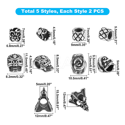 Retro 316L Surgical Stainless European Beads STAS-UN0019-41AS-1