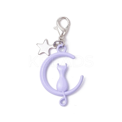 Spray Painted Alloy Moon with Cat Pendant Decoration HJEW-JM03198-1