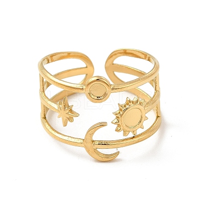 Star & Moon & Sun Ion Plating(IP) 304 Stainless Steel Open Cuff Ring Findings STAS-E066-10G-1