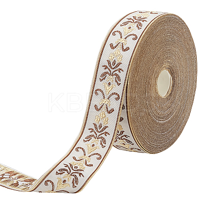 24M Polyester Flower Jacquard Ribbons OCOR-WH0045-22A-1