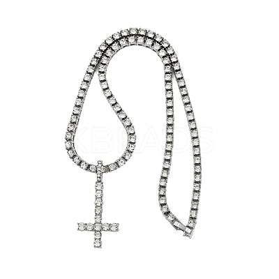 Alloy Full Crystal Rhinestone Christian Inverted Cross Pendant Necklaces NJEW-P333-01P-1
