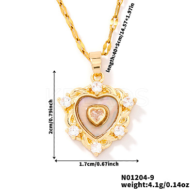 Brass Clear Cubic Zirconia Heart-shaped Pendant Necklaces PR0180-6-1