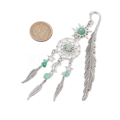 Alloy Sun & Woven Net/Web with Feather Charms Bookmarks AJEW-JK00368-1