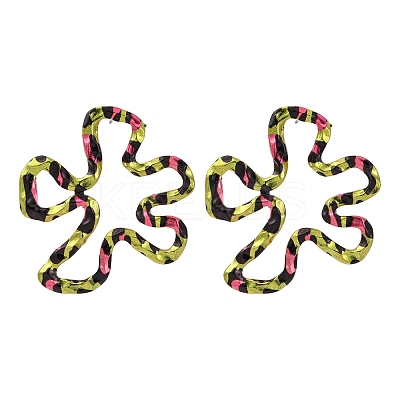 Flower with Leopard Print Alloy Stud Earrings EJEW-Z112-04G-1