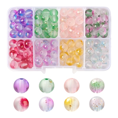 176Pcs 8 Colors Frosted Spray Painted Glass Beads GLAA-YW0001-38-1