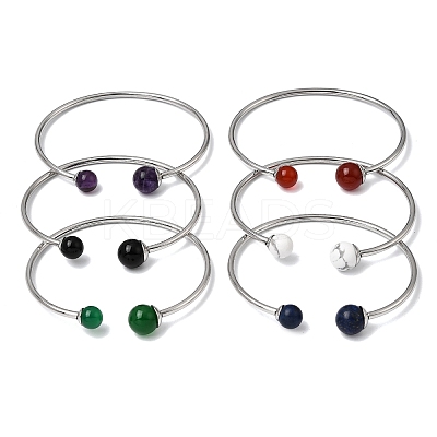 304 Stainless Steel & Nautral Gemstone Torque Bangles BJEW-H644-10P-1