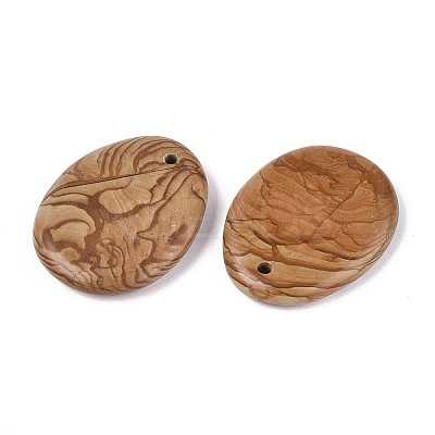 Natural Wood Lace Stone Pendants G-N349-07C-1