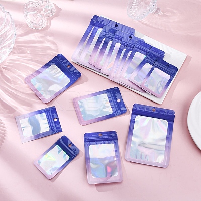 60Pcs 6 Styles Rectangle Glitter Holographic PVC Resealable Packaging Bags ABAG-FP0001-06B-1