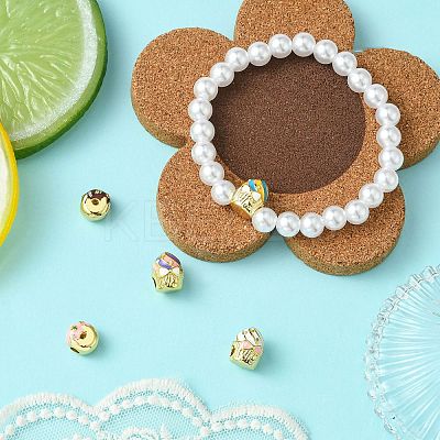 5Pcs 5 Styles Donut & Cake Rack Plating Brass Enamel Beads KK-CJ0002-83-1