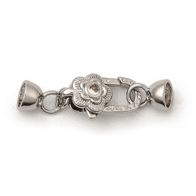 Flower Brass Micro Pave Clear Cubic Zirconia Lobster Claw Clasps KK-U059-49P-1