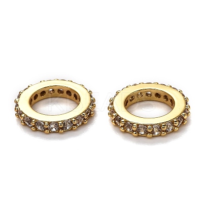 Brass Micro Pave Cubic Zirconia Rondelle European Beads KK-B028-18G-B-1