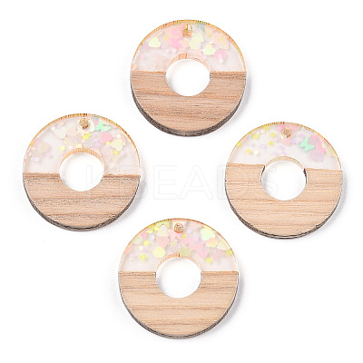 Transparent Resin & White Wood Pendants RESI-N039-31-1